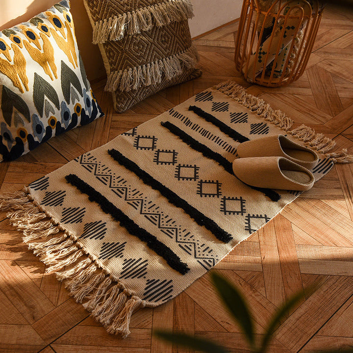 BowLift | Minimalist Cotton and Linen Tassel Woven Floor Mat