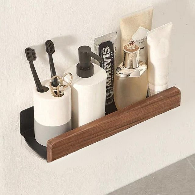 BowLift | Solid Wood Bathroom Shelf – No-Drill Wall Mounted Bathroom Organiser