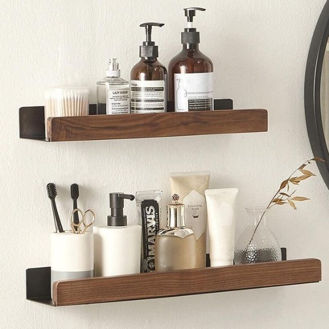 BowLift | Solid Wood Bathroom Shelf – No-Drill Wall-Mounted Organiser Rack