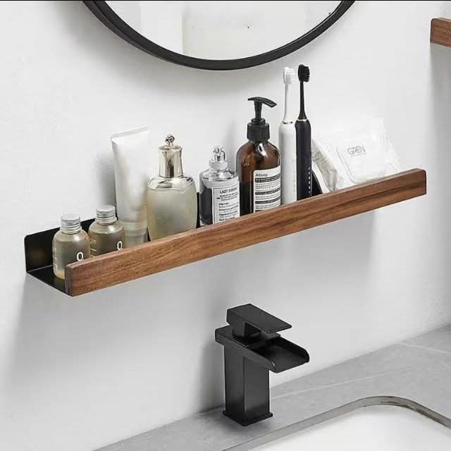 BowLift | No-Drill Solid Wood Bathroom Wall Shelf