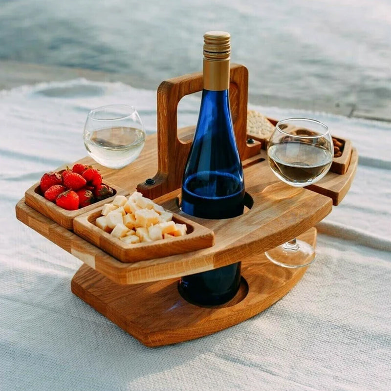 BowLift | Compact picnic table with wooden bottle holder