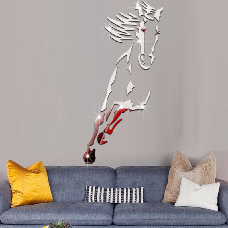 BowLift | Galloping Horse Wall Decoration, 3D Acrylic Modern Mirror Horse Wall Sticker