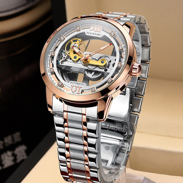 Automatic Skeleton Tourbillon Watch with Leather or Steel Strap