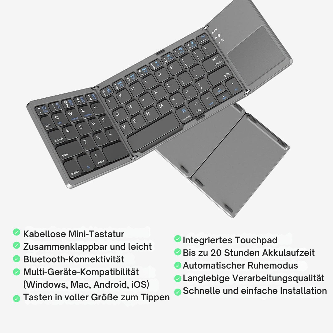 BowLift | Foldable Bluetooth Keyboard with Touchpad | Portable Wireless Mini Keyboard for Windows, Mac, iOS & Android