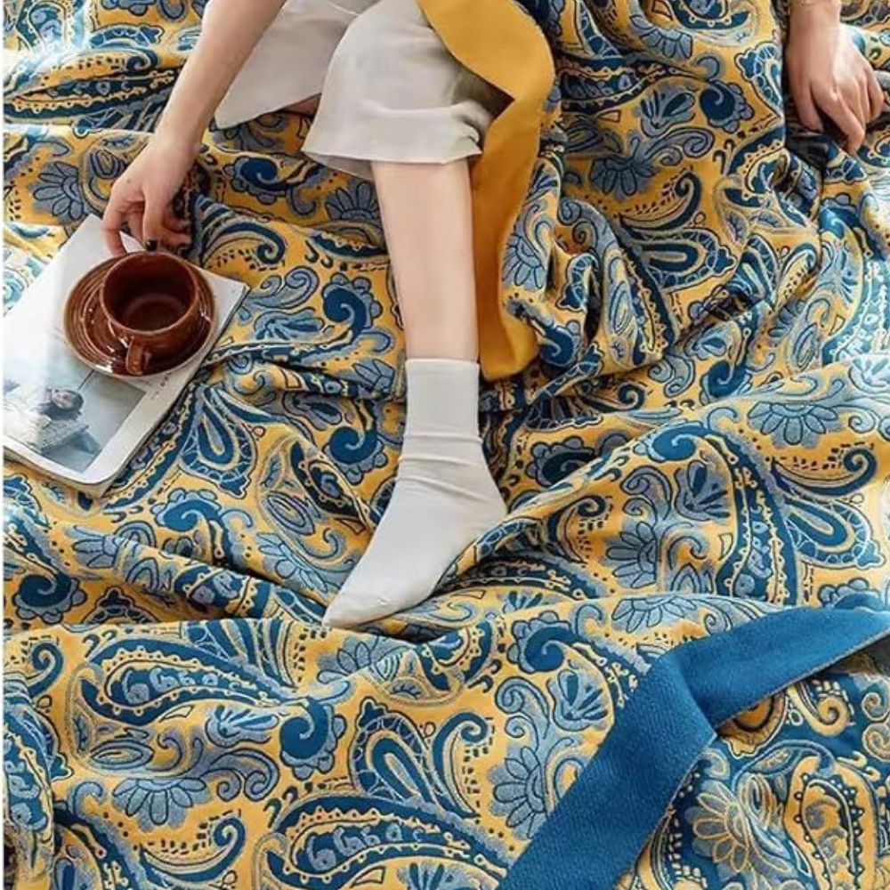 BowLift | Azure Golden Retro Cotton Blanket
