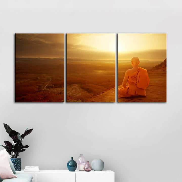 Tranquil Cliffside Sunset-Canvas Wall Art Painting 3 Pieces | Bowlift