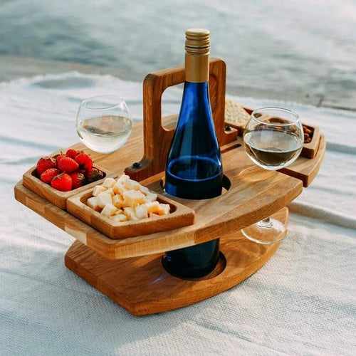 BowLift | Stylish Picnic Table with Glass and Wine Bottle Holders