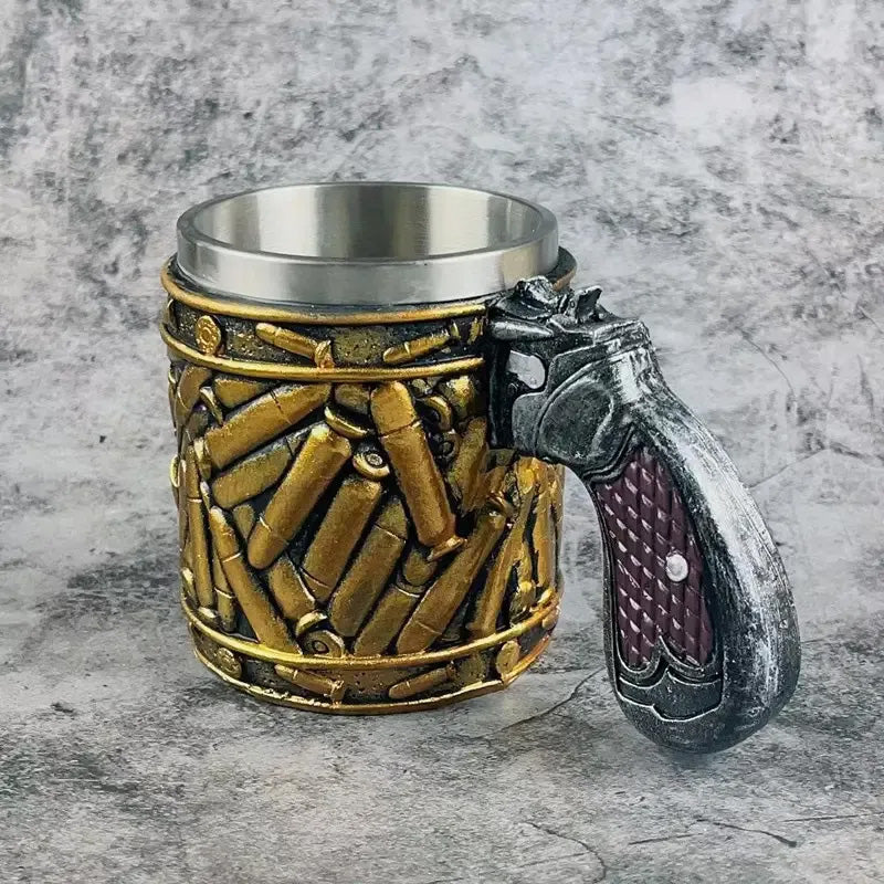 Stainless Steel Bullet Pattern Unique Revolver Beer Mug | Bowlift