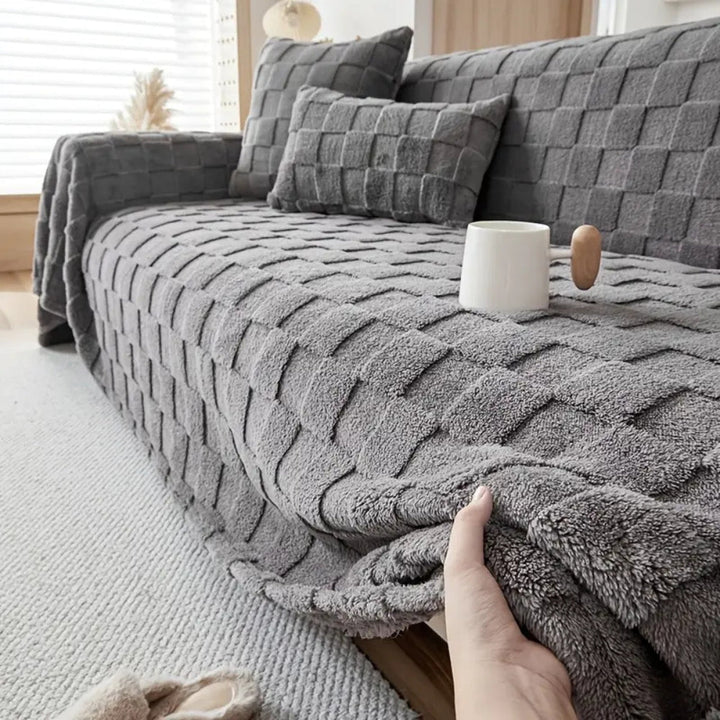 BowLift | Checkered Plush Velvet Sofa Cover