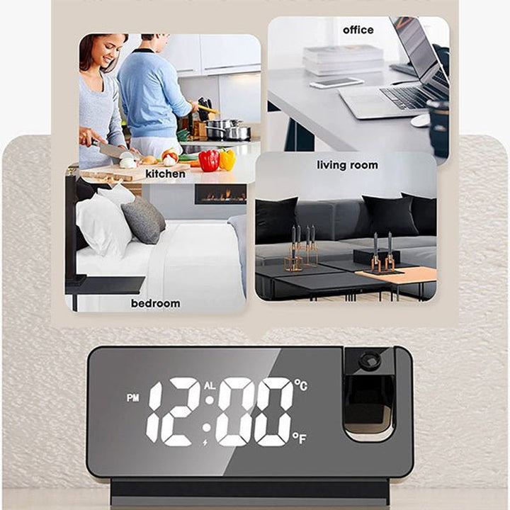 Digital Projection Alarm Clock with 180-Degree Projector