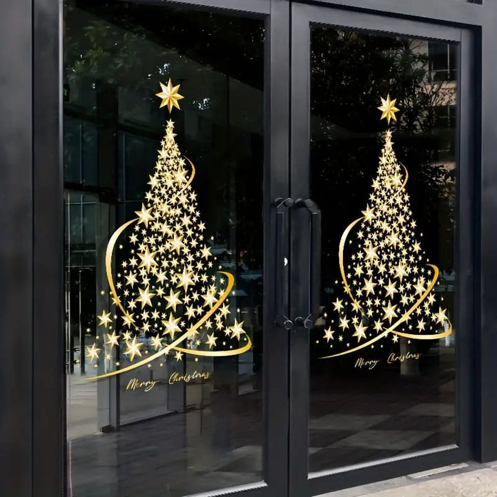 BowLift | Golden Christmas Tree Window Clings Stickers for Glass