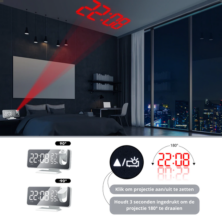 Astronatic™ Alarm Clock - LED Screen with 180° Projector Bowlift