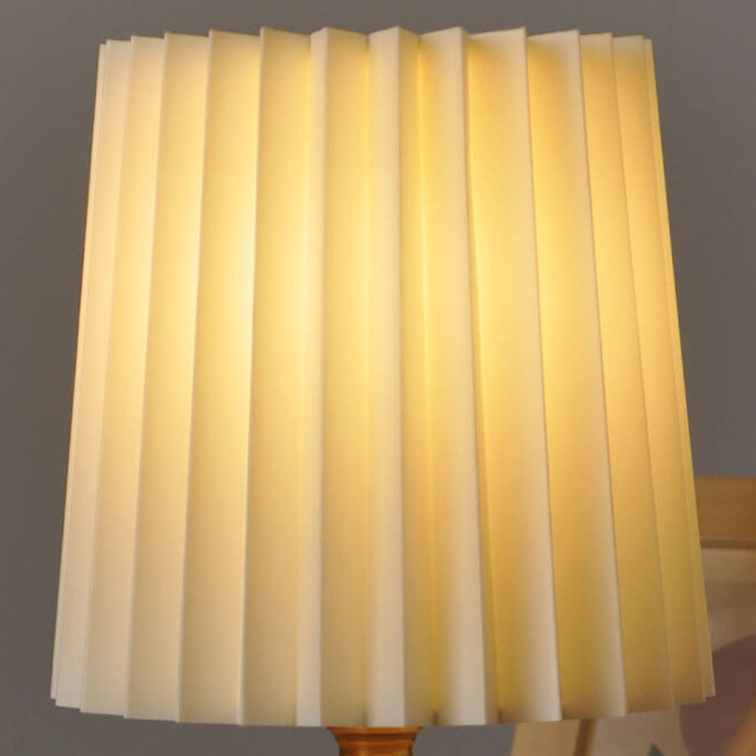 BowLift | Vintage Korean Pleated Column Solid Wood Base 1-Light Table Lamp