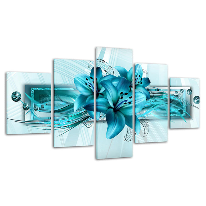 Vivid Blue Lilies 5 Piece - Canvas Wall Art Painting | Bowlift