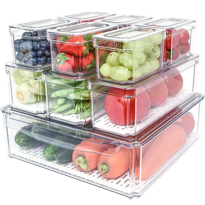 BowLift | Stackable Fridge Organiser Set – 10 Clear Storage Boxes for Freshness & Kitchen Order
