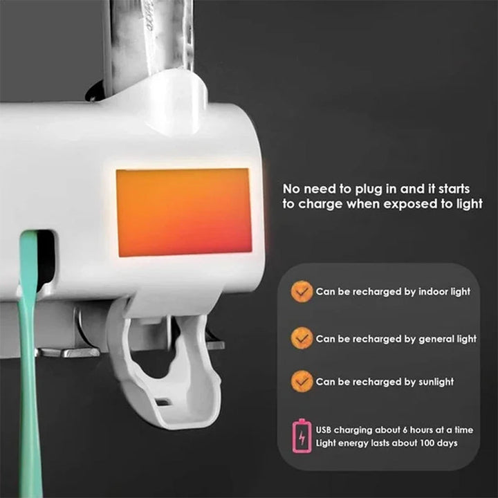 Smart UV Light Sterilizer Toothbrush Holder, WaII Mount Toothpaste Dispenser | Bowlift