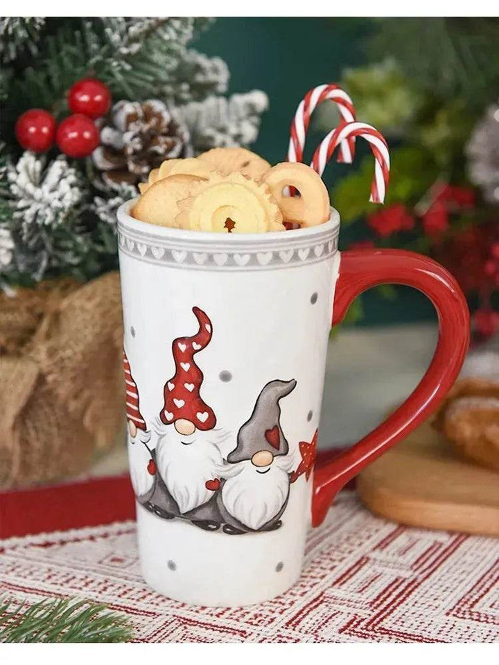 BowLift | Christmas Large Capacity Nordic Christmas Tall Hat Ceramic Relief Mug Cup