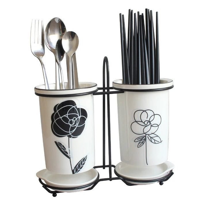 BowLift | Ceramic Chopsticks and Utensil Storage Set with Drainage Rack