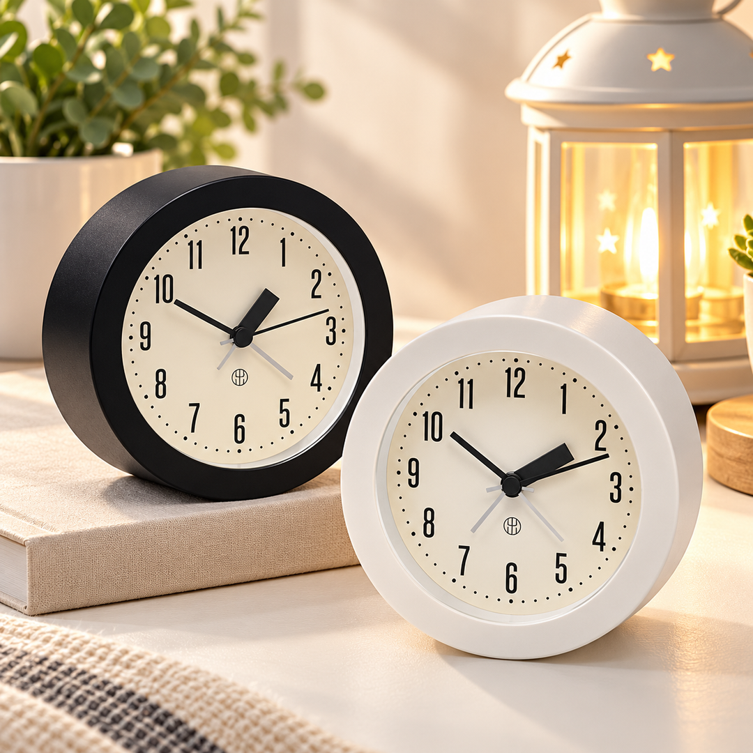 Compact Round Analog Bedside Alarm Clock Bowlift