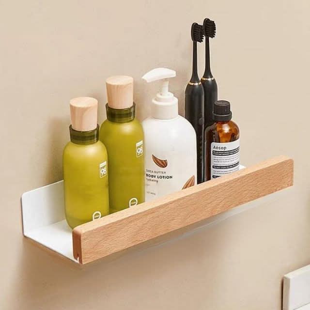 BowLift | No-Drill Solid Wood Bathroom Wall Shelf