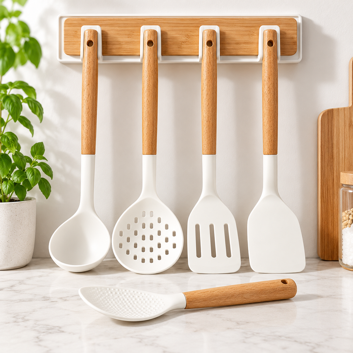 Textured Silicone Rice Paddle with Ergonomic Beech Wood Handle Bowlift