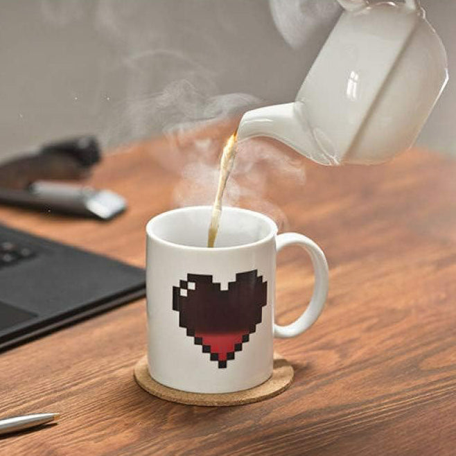 Pixel Heart Magic Heat Sensitive Color Changing Ceramic Coffee Mug | Bowlift