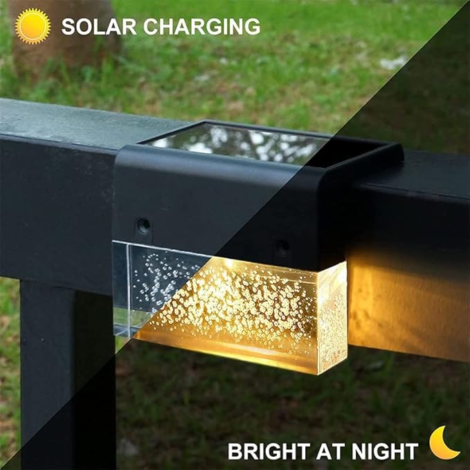 BowLift | Solar Deck Lights 4 Piece Set, Solar Step Lights Outdoor, Warm White/Color Changing Solar Fence Light for Terrace Garden Yard