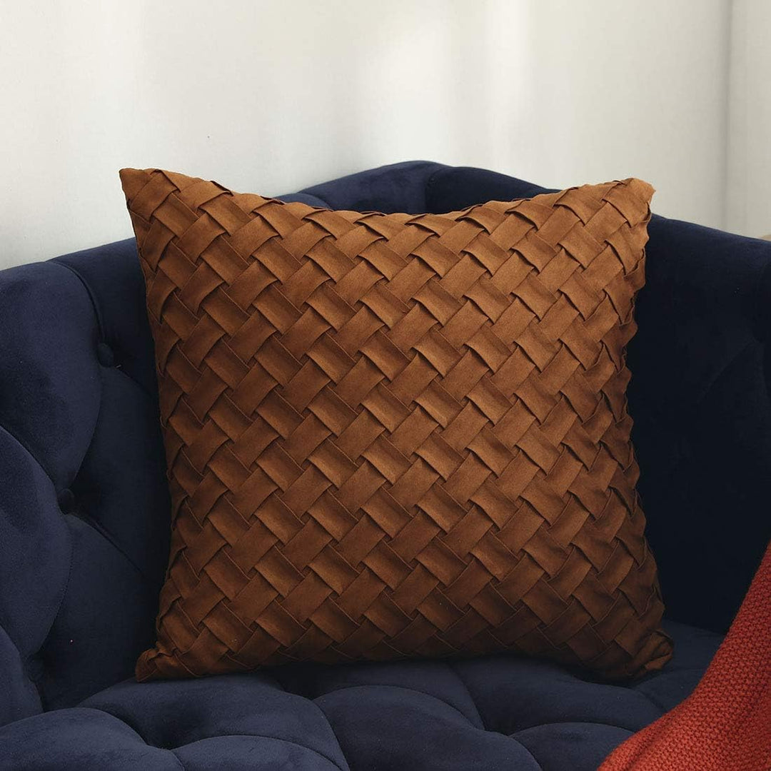 BowLift | Solid Yellow, Brown, and Dark Red Faux Suede Cushion Cover