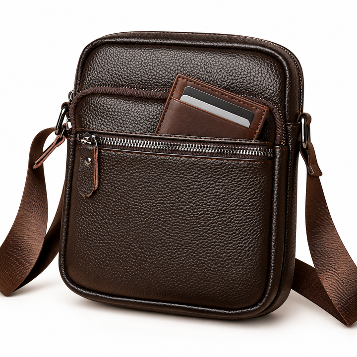 Compact Pebbled Leather Crossbody Messenger Bag with Adjustable Strap Bowlift