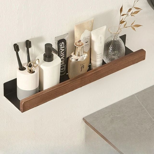 BowLift | Solid Wood Bathroom Shelf – No-Drill Wall Mounted Bathroom Organiser