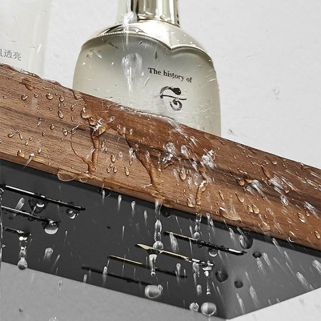 BowLift | Solid Wood Bathroom Shelf – No-Drill Wall Mounted Bathroom Organiser
