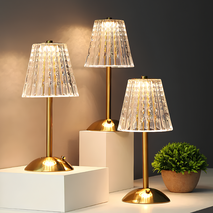 BowLift | Crystal table lamp with warm light and built-in battery