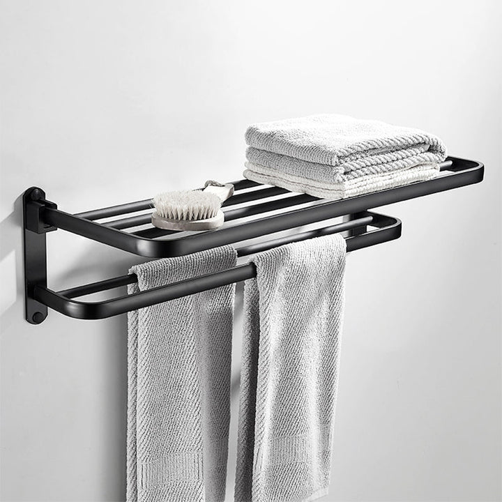 BowLift | Modern Classic Bathroom Hardware Set Matte Black Bathrobe/Towel Bar & Bathroom Shelf