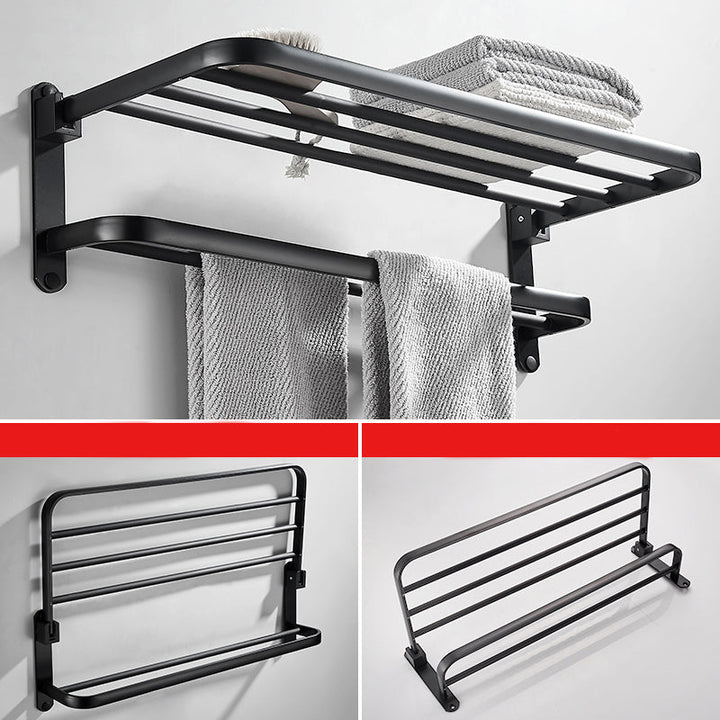 BowLift | Modern Classic Bathroom Hardware Set Matte Black Bathrobe/Towel Bar & Bathroom Shelf