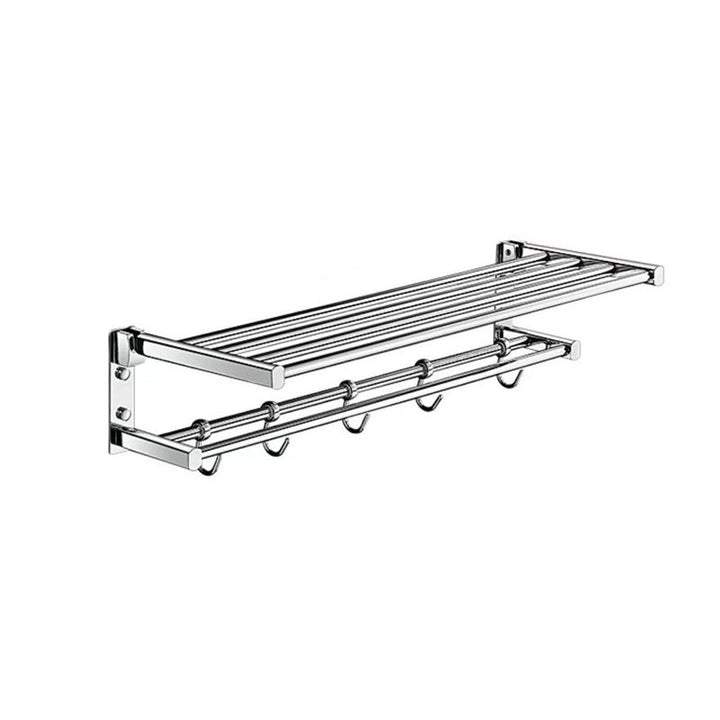 BowLift | Polished Chrome Modern Bathroom Accessory Set Silver Towel Holder/Bath Shelf