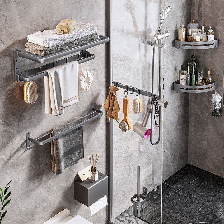BowLift | Modern Bathroom Accessories Hardware Set Gray Towel Bar Bathroom Shelf Bathroom Hardware Set