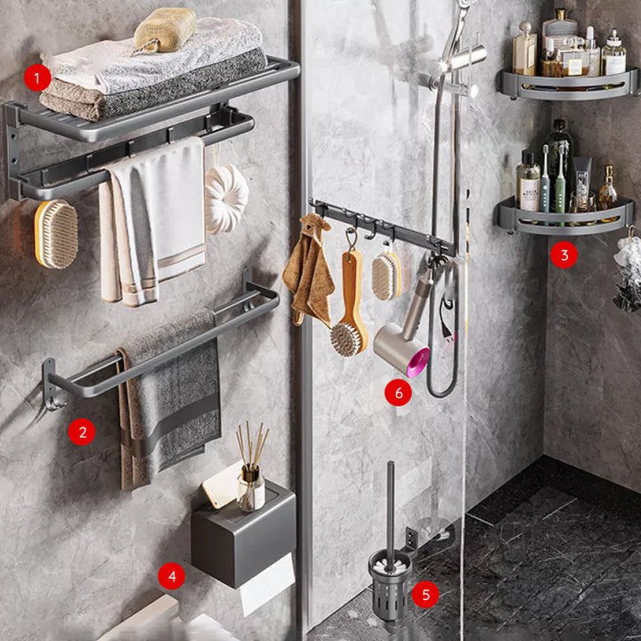 BowLift | Modern Bathroom Accessories Hardware Set Gray Towel Bar Bathroom Shelf Bathroom Hardware Set