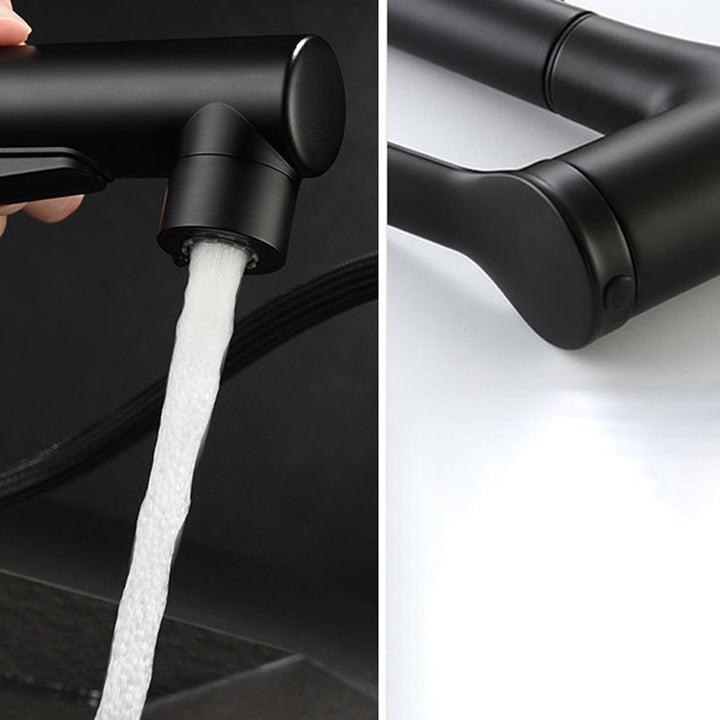 BowLift | Modern Sink Faucet Copper Single Handle Low Arc Pull-Out Sink Faucet