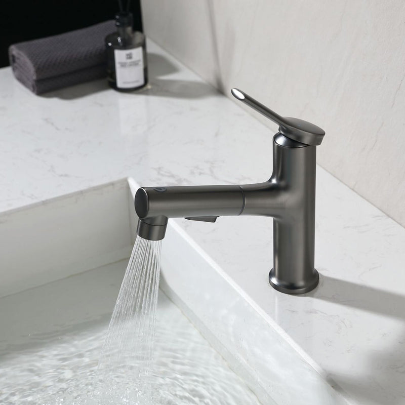 BowLift | Modern Sink Faucet Copper Single Handle Low Arc Pull-Out Sink Faucet