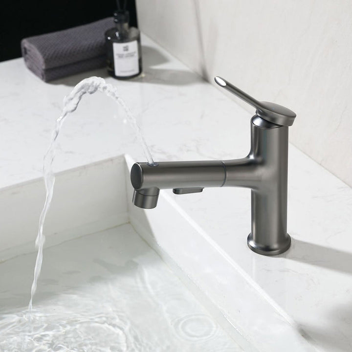 BowLift | Modern Sink Faucet Copper Single Handle Low Arc Pull-Out Sink Faucet
