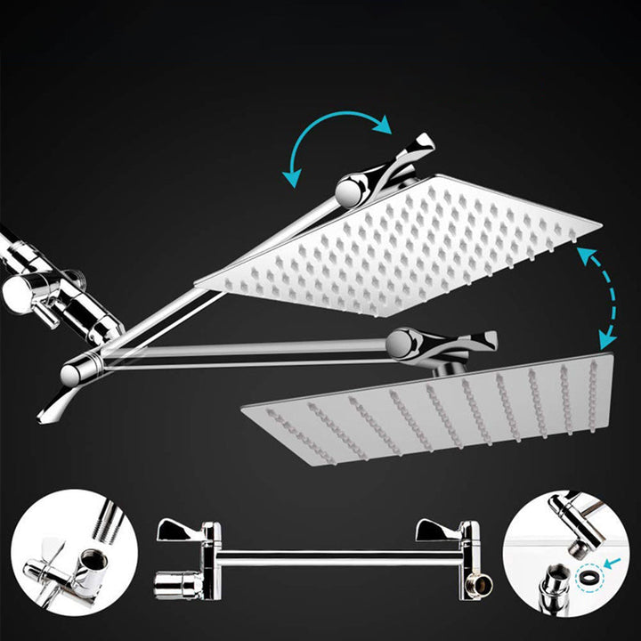 BowLift | Modern Style Dual Showerhead 9-Spray Silver Wall-Mounted Showerhead