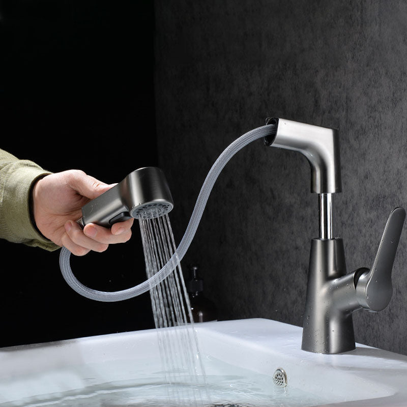BowLift | Modern Sink Faucet Copper Single Handle Low Arc Pull-Out Sink Faucet