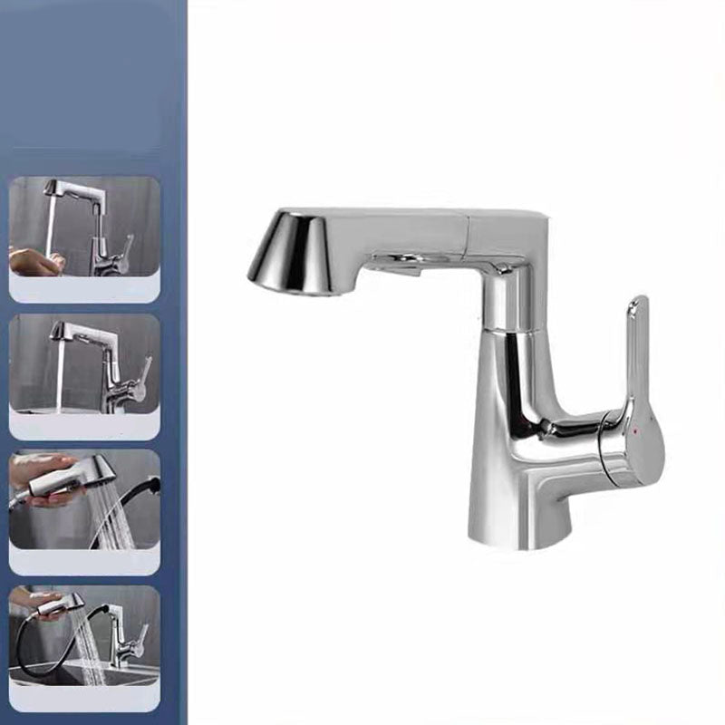 BowLift | Modern Sink Faucet Copper Single Handle Low Arc Pull-Out Sink Faucet