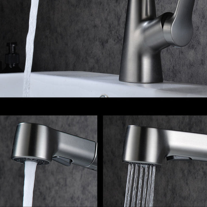 BowLift | Modern Sink Faucet Copper Single Handle Low Arc Pull-Out Sink Faucet