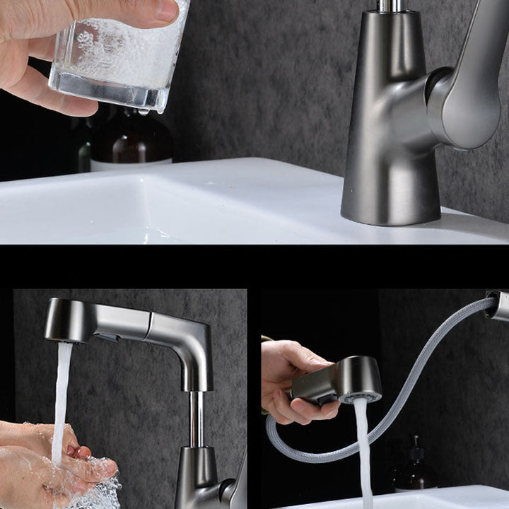 BowLift | Modern Sink Faucet Copper Single Handle Low Arc Pull-Out Sink Faucet
