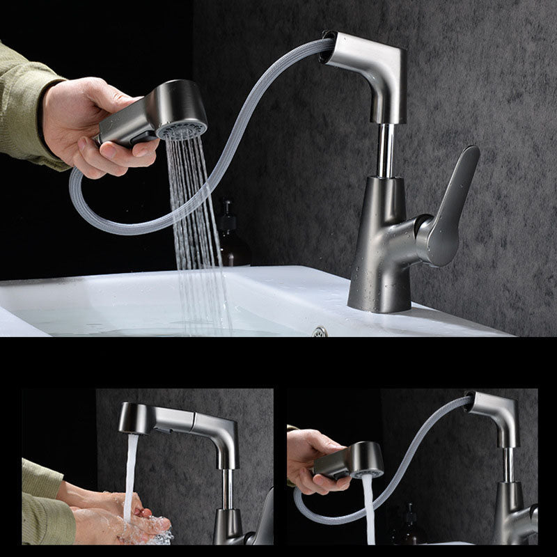 BowLift | Modern Sink Faucet Copper Single Handle Low Arc Pull-Out Sink Faucet