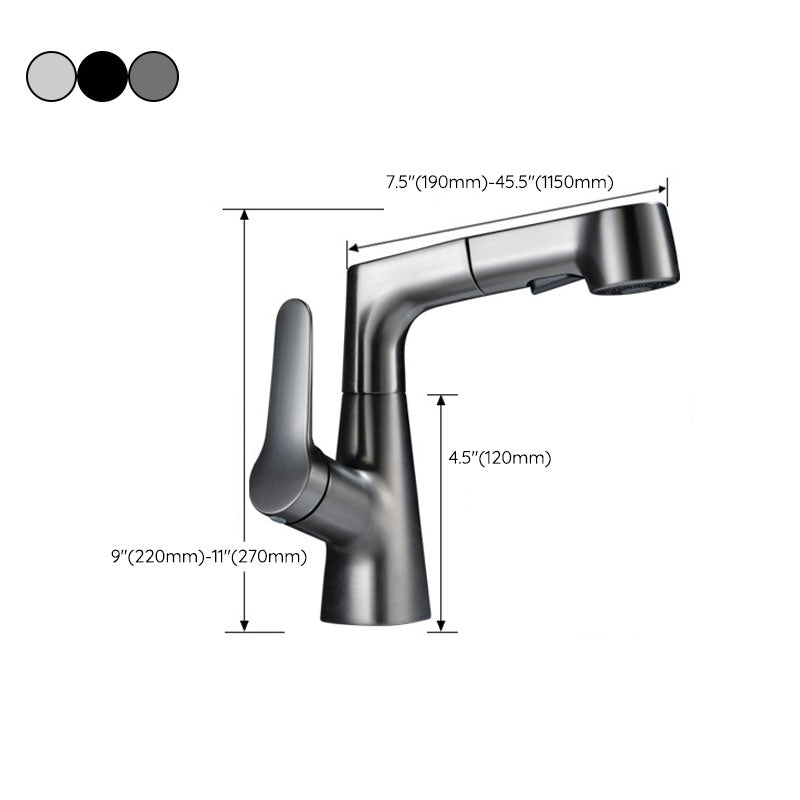BowLift | Modern Sink Faucet Copper Single Handle Low Arc Pull-Out Sink Faucet