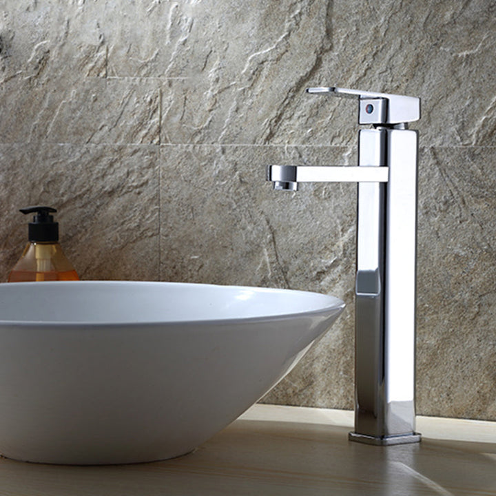 BowLift | Cubic Chrome Bathroom Faucet Low Arc Single Lever Basin Faucet