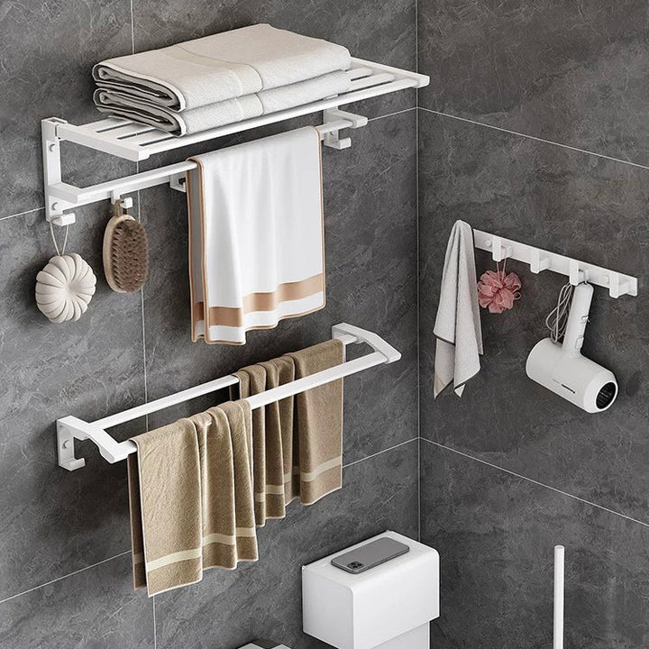 BowLift | Modern White Bathroom Hardware Set Towel Rack Bath Shelf Bathroom Hardware Set