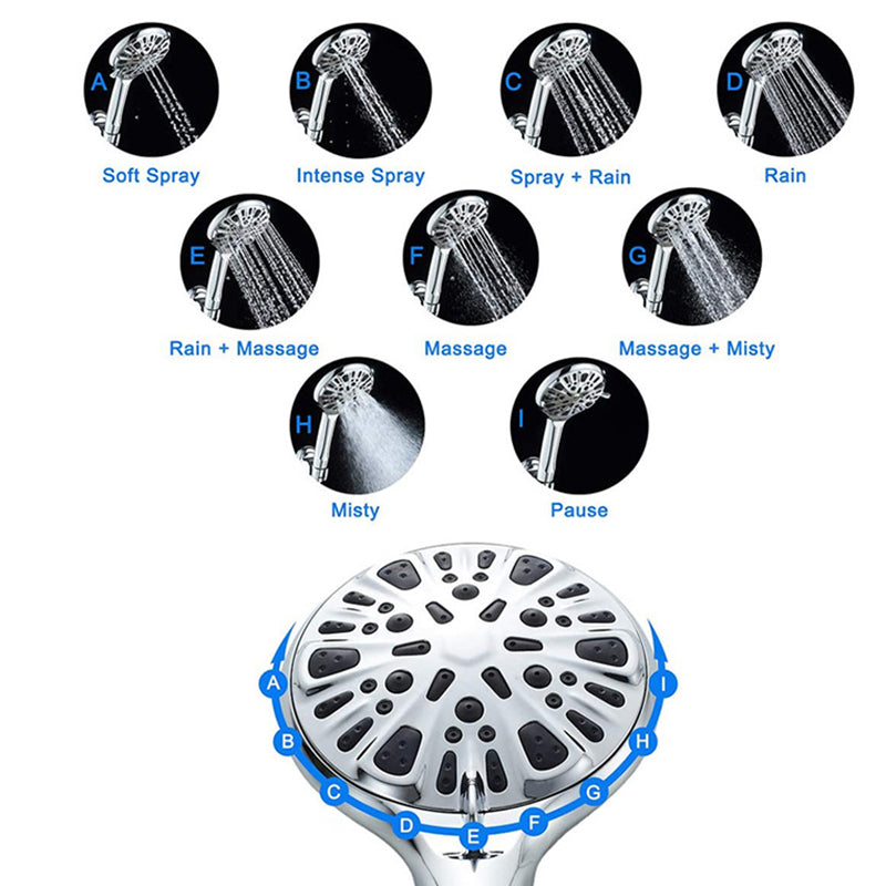 BowLift | Modern Shower Head for Bathroom 9-Jet Round Wall-Mounted Shower Head